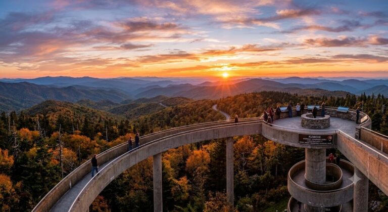 Sunset view over the Great Smoky Mountains from Clingmans Dome