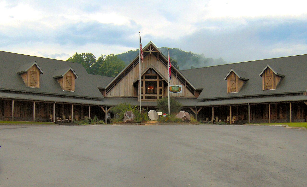 Main building of the Great Smoky Mountains Heritage Center in Townsend, Tennessee